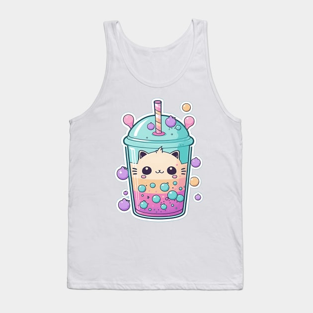 Cute Cat Bubble Tea Cartoon Boba Drawing Tank Top by kiddo200